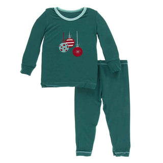 KicKee Pants Holiday Long Sleeve AppliquePajama Set- Cedar Ornaments