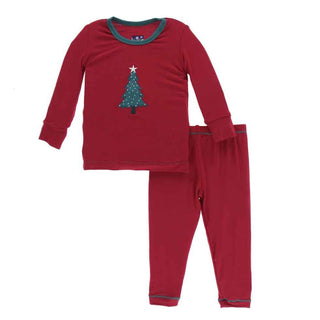 KicKee Pants Holiday Long Sleeve AppliquePajama Set- Crimson Tree