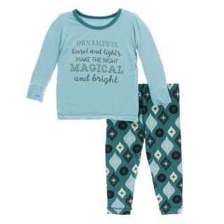 KicKee Pants Holiday Long Sleeve Pajama Set, Cedar Vintage Ornaments