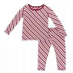 KicKee Pants Holiday Long Sleeve Pajama Set, Crimson Candy Cane Stripe