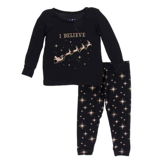 KicKee Pants Holiday Long Sleeve Pajama Set, Rose Gold Bright Stars