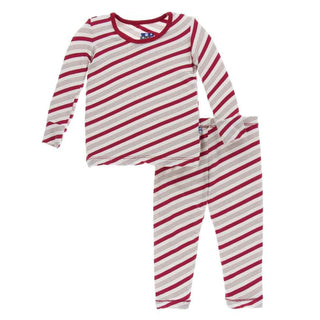 KicKee Pants Holiday Long Sleeve Pajama Set, Rose Gold Candy Cane Stripe