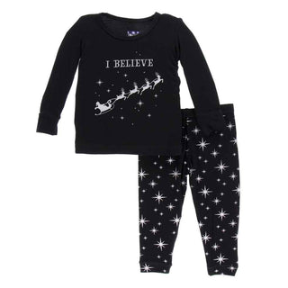 KicKee Pants Holiday Long Sleeve Pajama Set, Silver Bright Stars