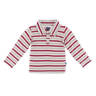 KicKee Pants Holiday Long Sleeve Polo - Rose Gold Candy Cane Stripe