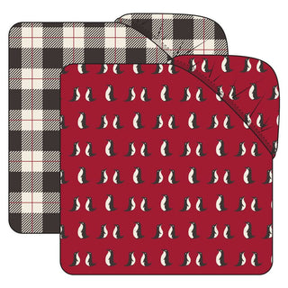 KicKee Pants Infant Print Crib Sheet Set of 2, Crimson Penguins and Midnight Holiday Plaid - One Size