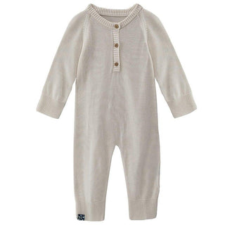 Infant Solid Bamboo Knitted Henley Romper - Natural Baby One-Pieces