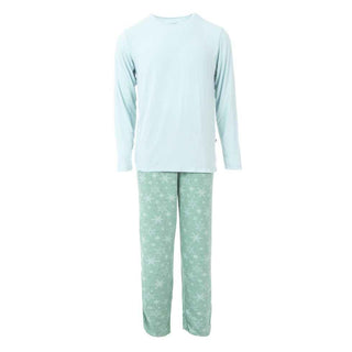 KicKee Pants KicKee Mens Print Long Sleeve Pajama Set - Shore Snowflakes