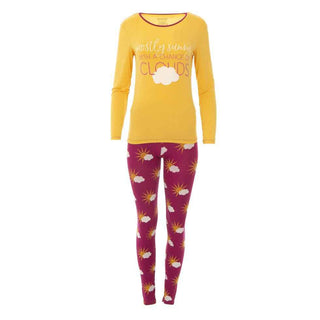 KicKee Pants Kickee Womens Print Long Sleeve FittedPajama Set - Berry Mostly Sunny
