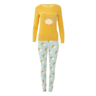 KicKee Pants Kickee Womens Print Long Sleeve FittedPajama Set - Spring Sky Mostly Sunny