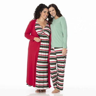 KicKee Pants Kickee Womens Print Simple Twist Nightgown - Christmas Multi Stripe