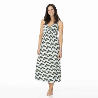 KicKee Pants Kickee Womens Print Simple Twist Nightgown - Spring Sky Pine Cones