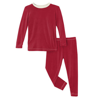 KicKee Pants Kids Solid Long Sleeve Pajama Set - Crimson with Natural