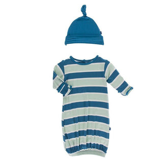 KicKee Pants Layette Gown and Single Knot Hat Set - Seaside Cafe Stripe