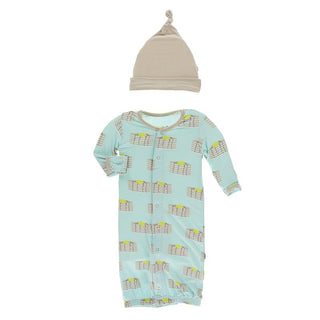 KicKee Pants Layette Gown Converter and Single Knot Hat Set - Summer Sky Pancakes