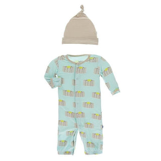 KicKee Pants Layette Gown Converter and Single Knot Hat Set - Summer Sky Pancakes