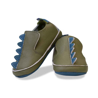 KicKee Pants LeatherSoft Sole Dinosaur Scales Shoes - Moss Green