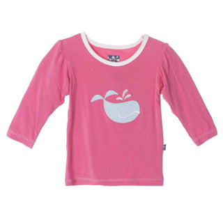 KicKee Pants Long Sleeve Applique Puff Tee, Winter Rose Tiny Whale