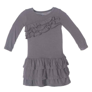 Solid Bamboo Long Sleeve Diagonal Ruffle Banner Dress, Rain Baby & Toddler Dresses