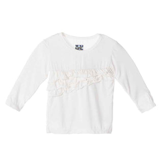 Solid Bamboo Long Sleeve Diagonal Ruffle Tee, Natural Baby & Toddler Tops