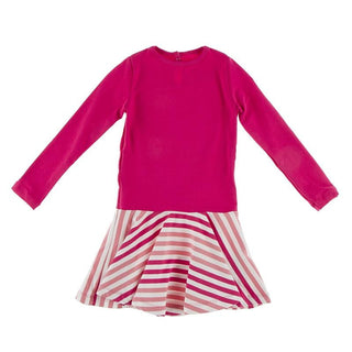 KicKee Pants Long Sleeve Luxe Keyhole Dress for Girls - Forest Fruit Stripe