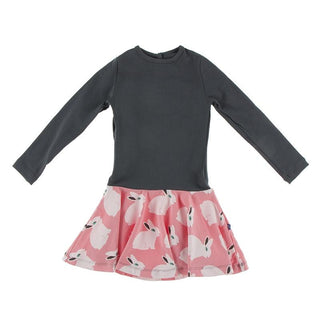 KicKee Pants Long Sleeve Luxe Keyhole Dress for Girls - Strawberry Forest Rabbit
