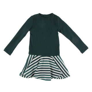 KicKee Pants Long Sleeve Luxe Keyhole Dress for Girls - Wildlife Stripe