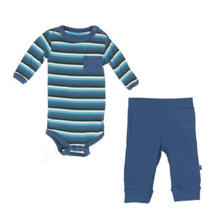 KicKee Pants Long Sleeve One Piece and Pant Outfit Set, Boy Forest Stripe