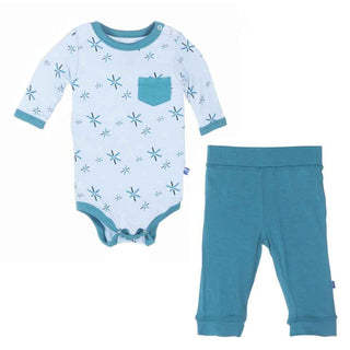 KicKee Pants Long Sleeve One Piece and Pant Outfit Set, Pond Snow