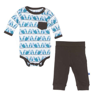 KicKee Pants Long Sleeve One Piece and Pant Outfit Set, Snowy Owls