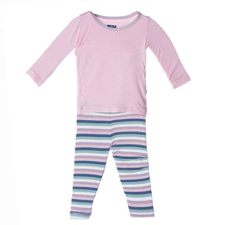 KicKee Pants Long Sleeve Pajama Set, Girl Space Stripe