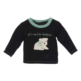 KicKee Pants Long Sleeve Piece Print Easy Fit Crew Neck Tee - All I Want For Christmas Midnight Puppy