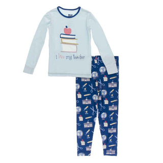 KicKee Pants Long Sleeve Piece Print Pajama Set - Navy Education