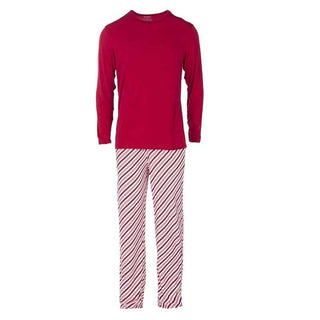 KicKee Pants Mens Holiday Long Sleeve Pajama Set, Crimson Candy Cane Stripe