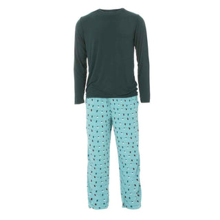 KicKee Pants Mens Holiday Long Sleeve Pajama Set, Glacier Holiday Lights