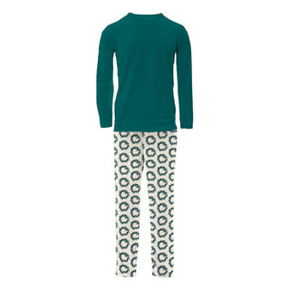 KicKee Pants Men's Print Bamboo Long Sleeve Pajama Set - Natural Holiday Wreath