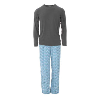 KicKee Pants Mens Print Long Sleeve Pajama Set - Blue Moon Hanukkah
