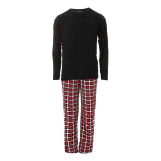 KicKee Pants Mens Print Long Sleeve Pajama Set - Crimson 2020 Holiday Plaid