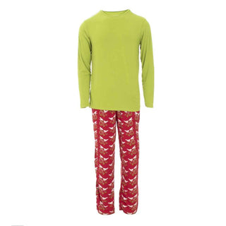 KicKee Pants Mens Print Long Sleeve Pajama Set - Crimson Kissing Birds