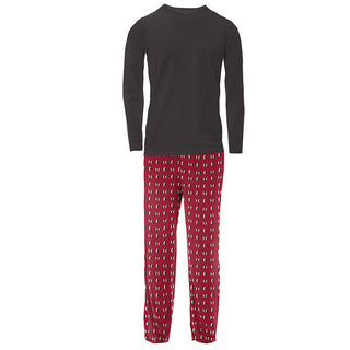 KicKee Pants Mens Print Long Sleeve Pajama Set - Crimson Penguins
