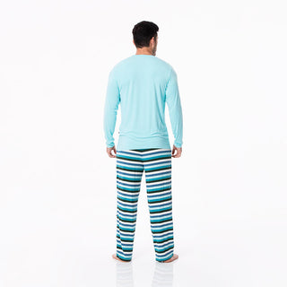 KicKee Pants Mens Print Long Sleeve Pajama Set - Ice Multi Stripe