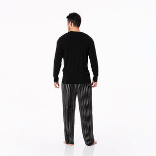KicKee Pants Mens Print Long Sleeve Pajama Set - Midnight Tiny Snowflakes