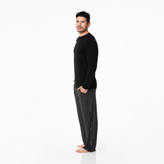 KicKee Pants Mens Print Long Sleeve Pajama Set - Midnight Tiny Snowflakes