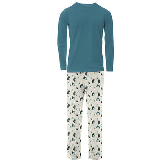 KicKee Pants Mens Print Long Sleeve Pajama Set - Natural Chairlift