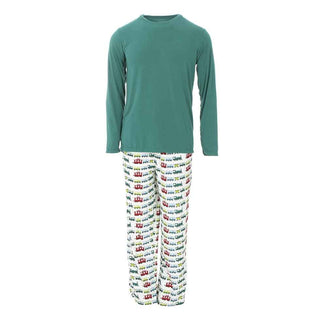 KicKee Pants Mens Print Long Sleeve Pajama Set - Natural Toy Train