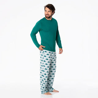 KicKee Pants Men's Print Long Sleeve Pajama Set - Pearl Blue Menorahsaurus