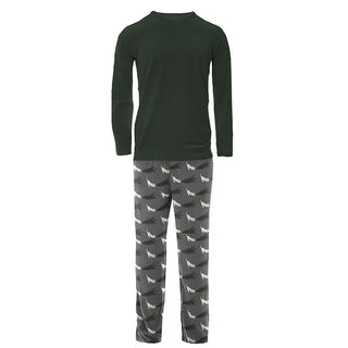 KicKee Pants Mens Print Long Sleeve Pajama Set - Pewter Christmas Tree Drag