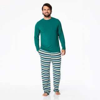 KicKee Pants Men's Print Long Sleeve Pajama Set - Snowy Stripe