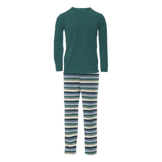 KicKee Pants Men's Print Long Sleeve Pajama Set - Snowy Stripe