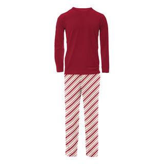 KicKee Pants Mens Print Long Sleeve Pajama Set - Strawberry Candy Cane Stripe