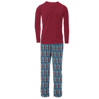 KicKee Pants Mens Print Long Sleeve Pajama Set - Twilight Skis